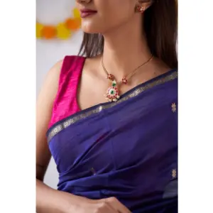 Women's Cotton Printed Saree with Blouse – Blue