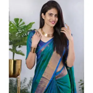 Women's Silk Printed Saree with Blouse – Blue