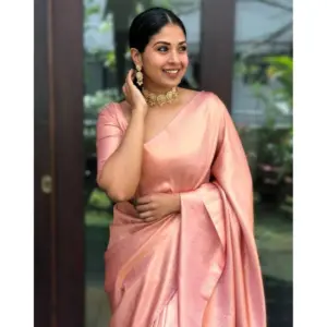 Women's Silk Printed Saree with Blouse – Peach
