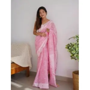 Women's Cotton Printed Saree with Blouse – Pink