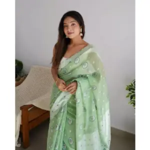 Women's Cotton Printed Saree with Blouse – Pista