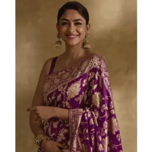 Women's Silk Printed Saree with Blouse – Purple