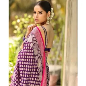 Women's Silk Printed Saree with Blouse – Purple