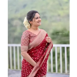 Women's Silk Printed Saree with Blouse – Maroon