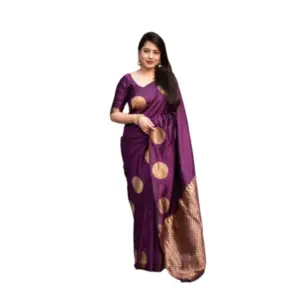 Women's Silk Printed Saree with Blouse – Wine