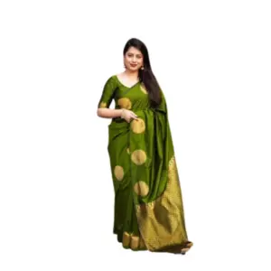 Women's Silk Printed Saree with Blouse – Green