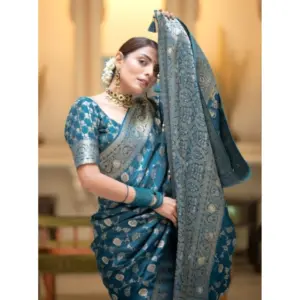 Women's Silk Printed Saree with Blouse – Rama