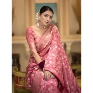Women's Silk Printed Saree with Blouse – Peach