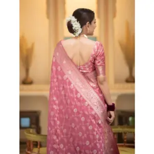 Women's Silk Printed Saree with Blouse – Peach