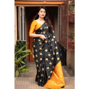 Women's Silk Printed Saree with Blouse – Yellow