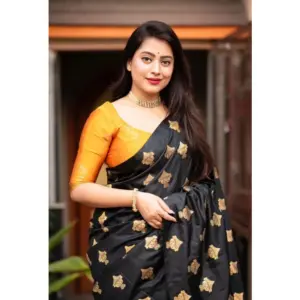 Women's Silk Printed Saree with Blouse – Yellow