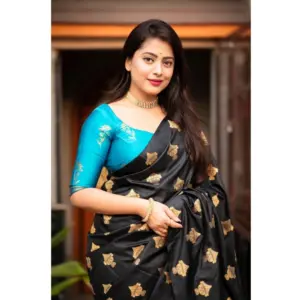 Women's Silk Printed Saree with Blouse – Sky Blue
