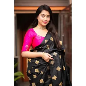 Women's Silk Printed Saree with Blouse – Pink