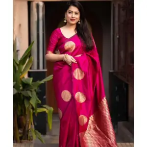 Women's Silk Printed Saree with Blouse – Pink