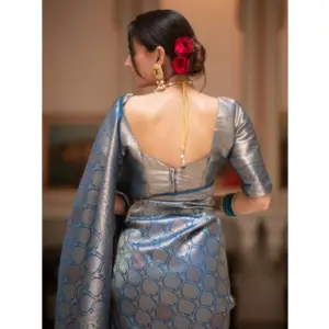 Women's Silk Printed Saree with Blouse – Rama