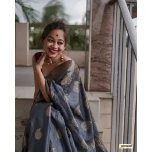 Women's Silk Printed Saree with Blouse – Grey