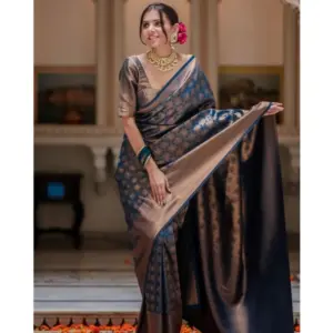 Women's Silk Printed Saree with Blouse – Blue