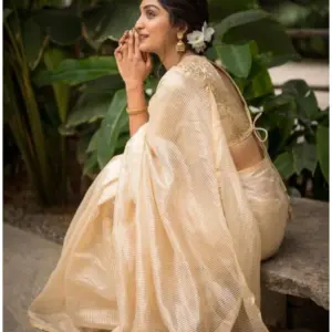 Women's Silk Printed Saree with Blouse – Off White