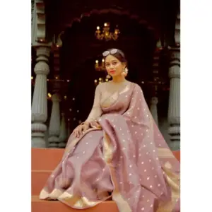 Women's Cotton Printed Saree with Blouse – Rose Gold