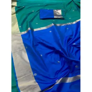 Women's Silk Printed Saree with Blouse – Blue
