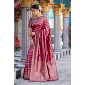 Women's Silk Printed Saree with Blouse – Pink