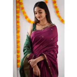 Women's Cotton Printed Saree with Blouse – Wine