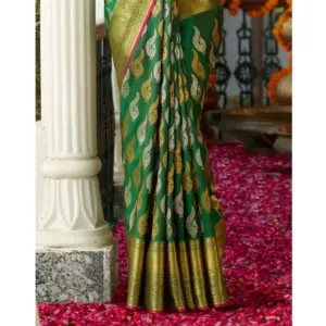 Women's Silk Printed Saree with Blouse – Green