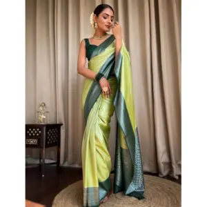 Women's Silk Printed Saree with Blouse – Sea Green