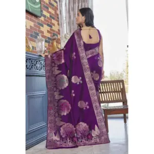 Women's Silk Printed Saree with Blouse – Purple
