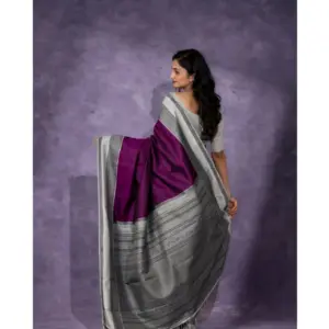 Women's Silk Printed Saree with Blouse – Purple