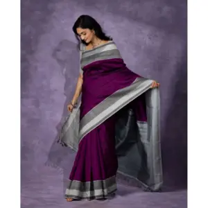 Women's Silk Printed Saree with Blouse – Purple