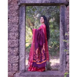 Women's Silk Printed Saree with Blouse – Purple
