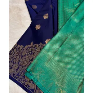 Women's Silk Printed Saree with Blouse – Royal Blue