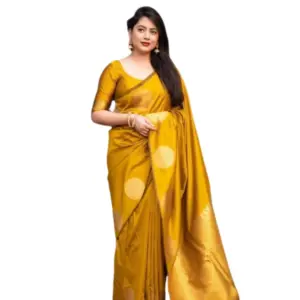 Women's Silk Printed Saree with Blouse – Yellow