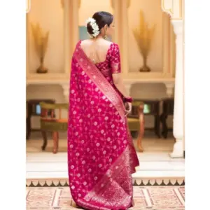 Women's Silk Printed Saree with Blouse – Rani Pink