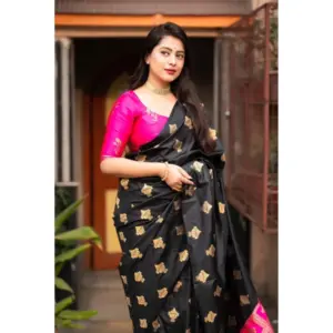Women's Silk Printed Saree with Blouse – Pink