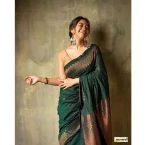 Women's Silk Printed Saree with Blouse – Green