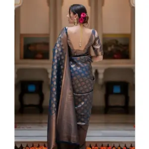 Women's Silk Printed Saree with Blouse – Blue