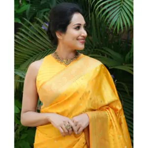 Women's Silk Printed Saree with Blouse – Yellow