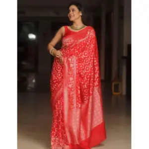 Women's Silk Printed Saree with Blouse – Orange