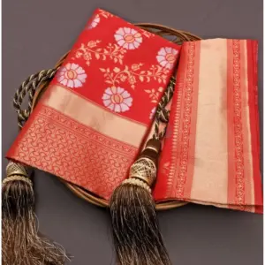Women's Silk Printed Saree with Blouse – White