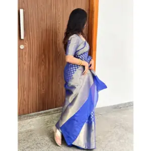 Women's Silk Printed Saree with Blouse – Royal Blue
