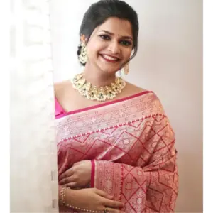 Women's Silk Printed Saree with Blouse – Pink