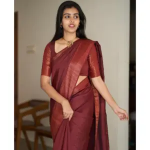 Women's Silk Printed Saree with Blouse – Maroon