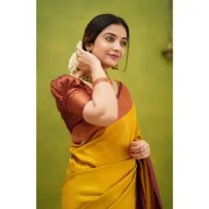 Women's Silk Printed Saree with Blouse – Yellow