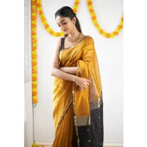 Women's Cotton Printed Saree with Blouse – Yellow