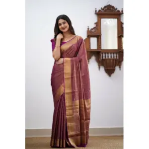 Women's Silk Printed Saree with Blouse – Wine