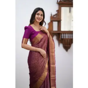 Women's Silk Printed Saree with Blouse – Wine