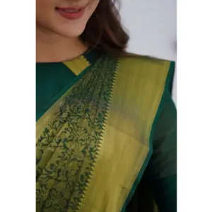 Women's Silk Printed Saree with Blouse – Green