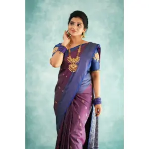 Women's Silk Printed Saree with Blouse – Purple
